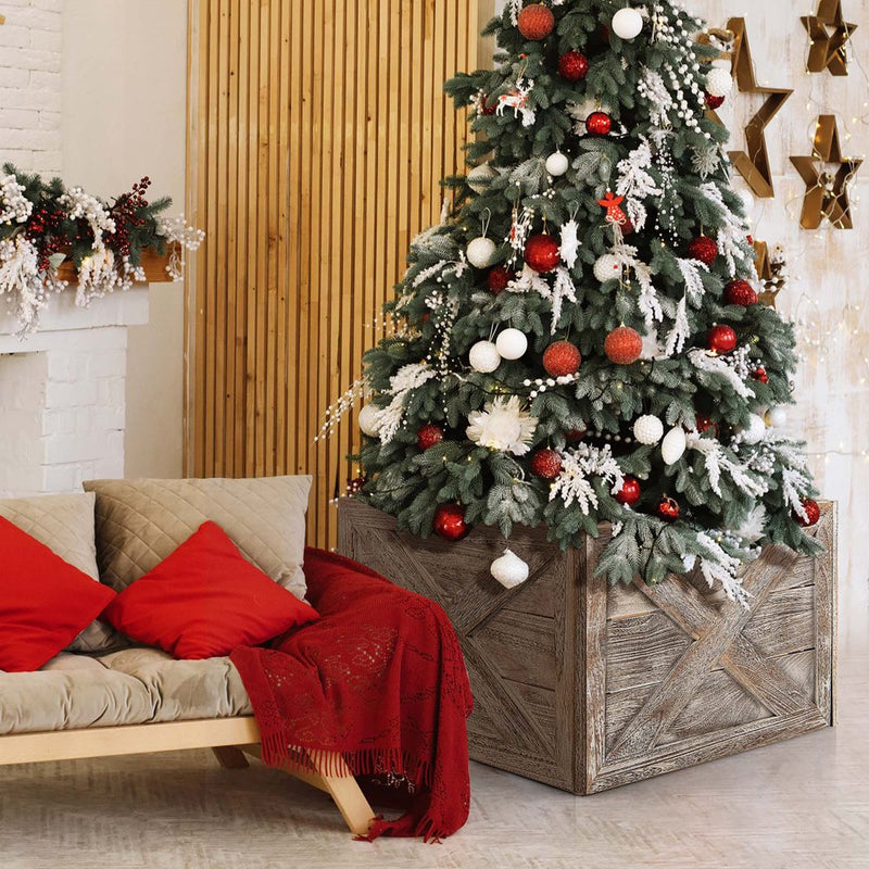 Costway Wooden Tree Collar Box Farmhouse Christmas Tree Skirt Cover 30.5 X 22.5 in Grey Home & Garden > Decor > Seasonal & Holiday Decorations > Christmas Tree Skirts Costway   