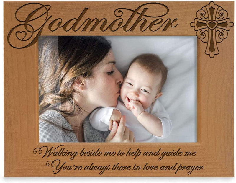 KATE POSH - Godmother Engraved Natural Wood Picture Frame, Cross Decor, Godmother Gift from Godchild, Baptism Gifts, Religious Catholic Gifts, Thank You Gifts (5" X 7" Horizontal) Home & Garden > Decor > Picture Frames KATE POSH 4x6 Horizontal (Godmother)  