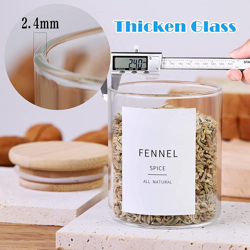 Glass Spice Jars with Bamboo Lids - 20 Pcs Thicken(2.4Mm) 4Oz Airtight Seasoning Containers with 131 Waterproof Minimalist Spice Labels Preprinted - Small Herb Jars for Pantry Organization and Storage Home & Garden > Decor > Decorative Jars Mujinshangbao   