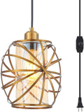 YLONG-ZS Hanging Lamps Swag Lights Plug in Pendant Light with On/Off Switch Wire Caged Hanging Pendant Lamp,Bronze Finish with Amber Glass Inner Shade Home & Garden > Lighting > Lighting Fixtures YLONG-ZS YL26A-Gold  