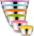 Mixing Bowls with Airtight Lids, 6 Piece Stainless Steel Metal Bowls by Umite Chef, Measurement Marks & Colorful Non-Slip Bottoms Size 7, 3.5, 2.5, 2.0,1.5, 1QT, Great for Mixing & Serving Home & Garden > Kitchen & Dining > Cookware & Bakeware Umite Chef Multicolor  