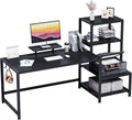 Greenforest Computer Desk 68.8 Inch with Storage Printer Shelf Reversible Home Office Desk Large Study Writing Table with Movable Monitor Stand and 2 Headphone Hooks for PC, Gaming, Working, Walnut Home & Garden > Household Supplies > Storage & Organization GreenForest Black 68.8 inch 