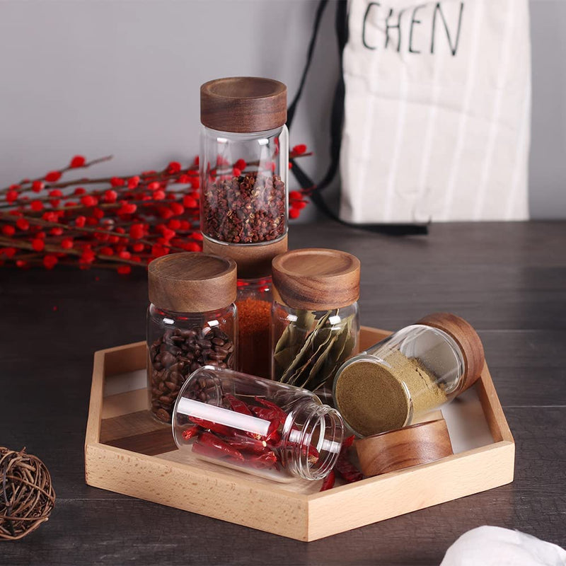 SAIOOL 6 Pcs Small Glass Spice Jars with Label,High Sealing Threaded Mouth,With Black Printed Spice Labels - 8.79Oz /260Ml*6 ,Empty Cylinder Spices Bottles ,Storage Jars with Airtight Screw Lids Home & Garden > Decor > Decorative Jars SAIOOL   
