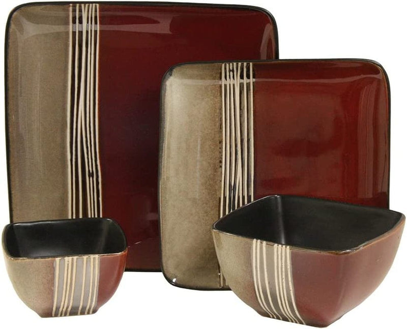 Elama Square Stoneware Loft Collection Dinnerware Dish Set, 16 Piece, Red and Tan with White Accents Home & Garden > Kitchen & Dining > Tableware > Dinnerware Elama   
