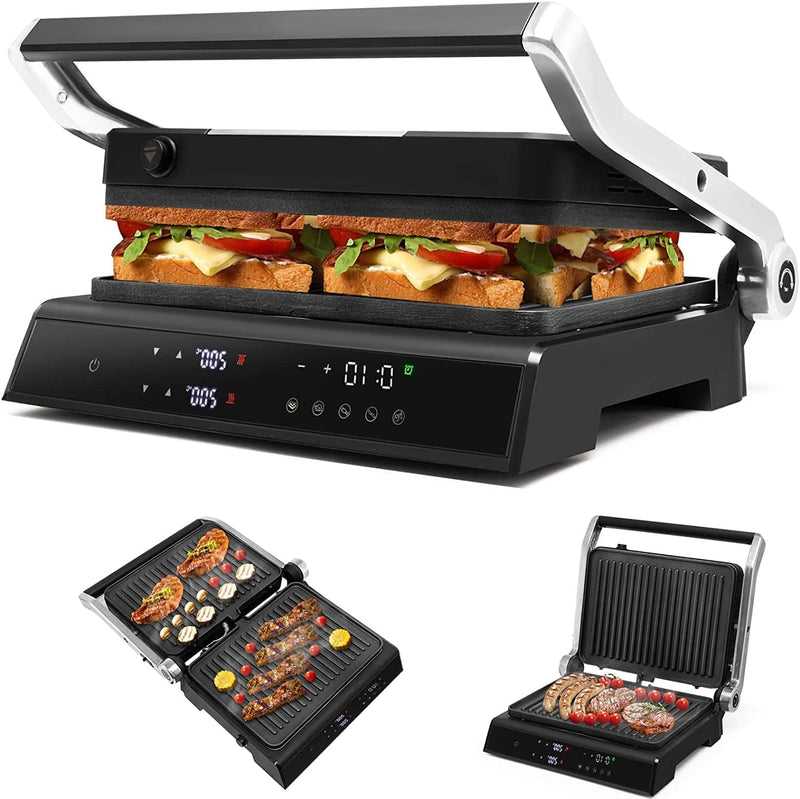 Electric Grill Panini Press Maker - Sandwich Maker with 2 Detachable Non-Stick Coated Plates Independent Temperature Control 4H Timer 5 Auto Modes LED Display Drip Tray Home & Garden > Household Supplies > Household Cleaning Supplies UIIAIOUIAIO   