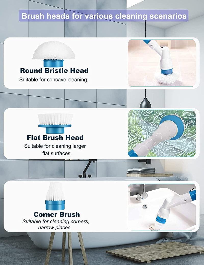 Electric Spin Scrubber,Cordless Bathroom Scrubber,Powerful Scrub Brush with 3 Replaceable Cleaning Heads,Shower Brush with Adjustable Extension Handle for Cleaning Tub,Tile,Floor,Bathtub,Bathroom Home & Garden > Household Supplies > Household Cleaning Supplies HAFFYCE   