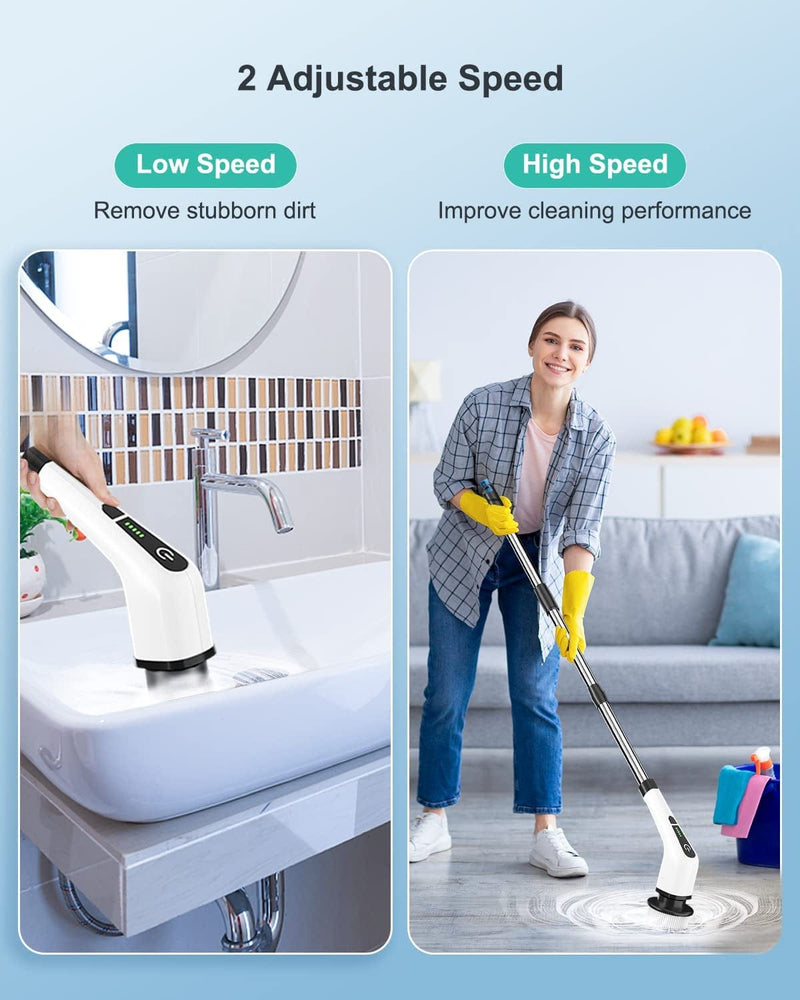Electric Spin Scrubber, TOPMAKO Cordless Cleaning Brush with 54" Adjustable Long Handle and 8 Replaceable Brush Heads, 2 Rotating Speed Shower Scrubber for Bathroom Tub, Floor, Tile, Kitchen, Car Wash Home & Garden > Household Supplies > Household Cleaning Supplies TOPMAKO   