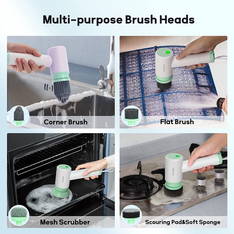 Electric Spin Scrubber, Voweek Cordless Power Scrubber Cleaning Brush with 2 Rotating Speeds and 5 Replaceable Brush Heads, Electric Scrubber for Bathroom, Kitchen, Tub/Tile/Floor/Sink/Window, Green Home & Garden > Household Supplies > Household Cleaning Supplies Voweek   