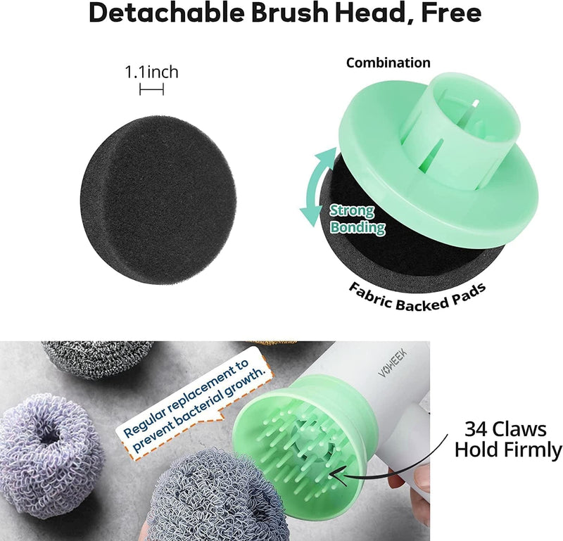 Electric Spin Scrubber, Voweek Cordless Power Scrubber Cleaning Brush with 2 Rotating Speeds and 5 Replaceable Brush Heads, Electric Scrubber for Bathroom, Kitchen, Tub/Tile/Floor/Sink/Window, Green Home & Garden > Household Supplies > Household Cleaning Supplies Voweek   