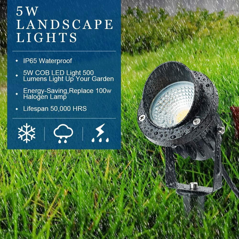 ELEGLO 5W Low Voltage LED Landscape Lights,12V/24V AC/DC Landscape Lighting,Outdoor Lawn Tree Flag Spotlights with Spike Stand,Ip65 Waterproof Garden Pathway Lights (8 Pack Warm White with Connector)
