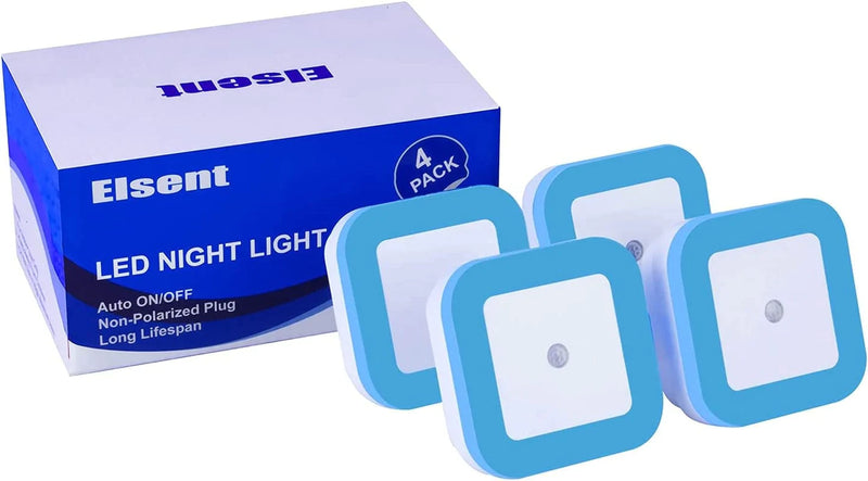 Elsent [Pack of 4] Bright Blue Night Lights, Plug into LED Wall Lights with Light Sensor, Auto On/Off - Suitable for Stairway, Hallway and Kitchen