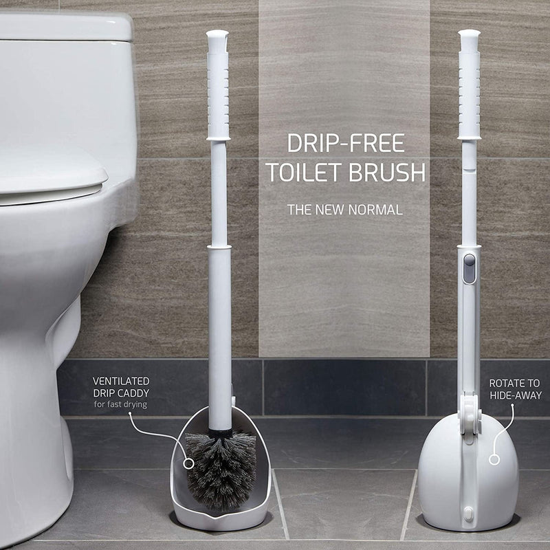 ELYPRO Drip Free Toilet Brush and Holder, Bathroom Bowl Cleaner and Scrubber, Portable and Hygienic Bristle Cleaning Brushes, Unique Caddy Design for No Drip Experience, Home, RV or Boat Brush, White Home & Garden > Household Supplies > Household Cleaning Supplies ELYPRO   