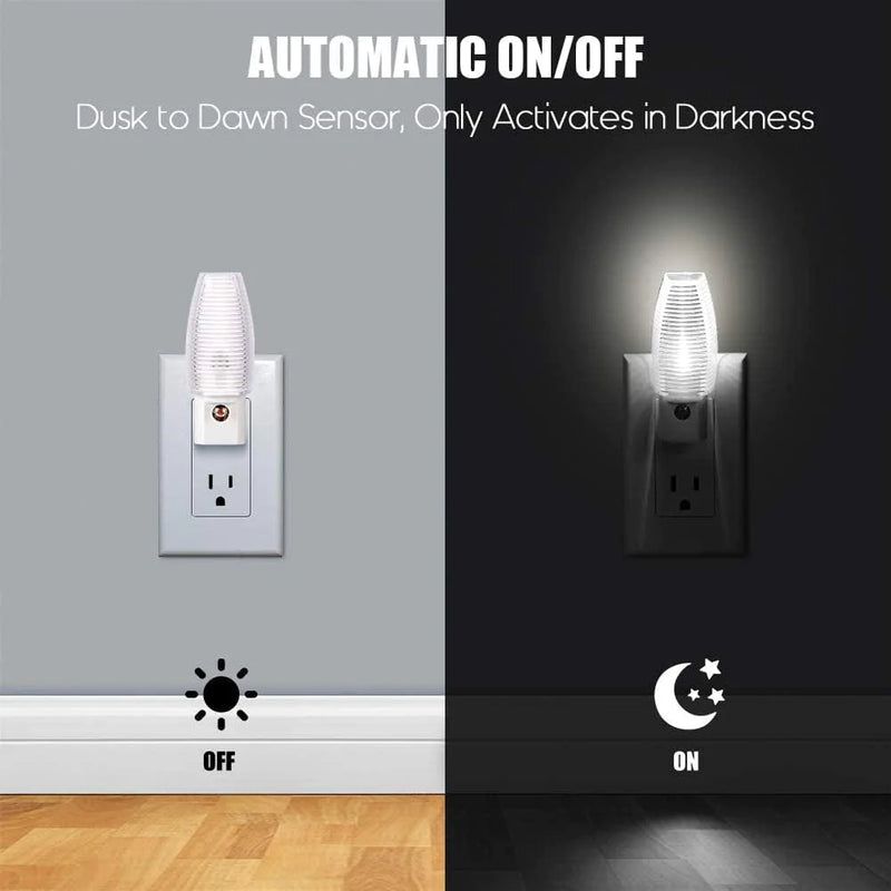 Emotionlite Plug in Night Light, Neutral White LED Nightlight, Dusk to Dawn Sensor, Kids, Nursery, Bedroom, Bathroom,Hallway, Stairs, Kitchen, UL Listed. 4 Pack