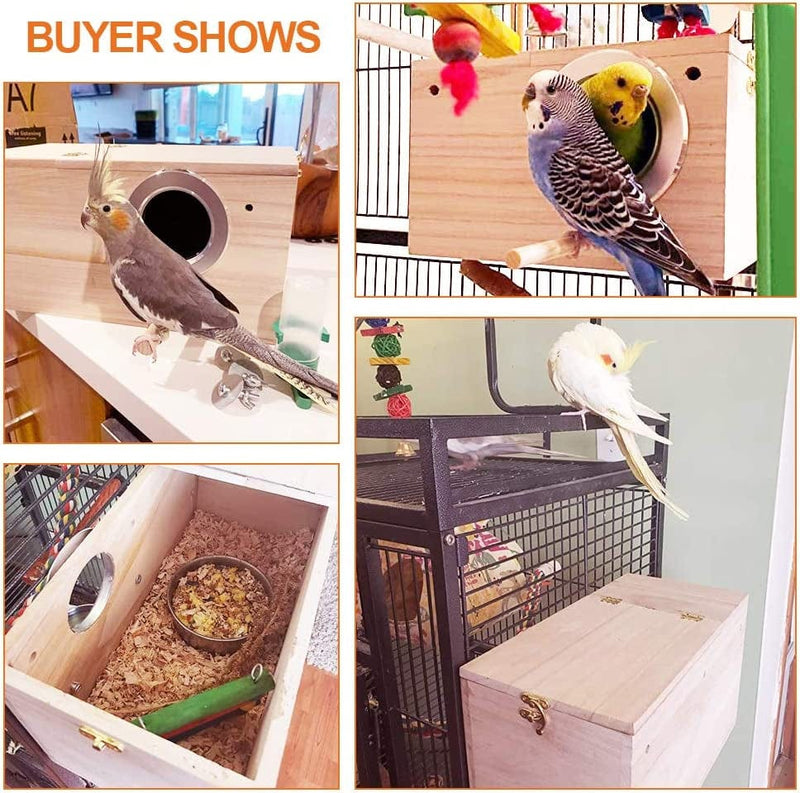 EMUST Parakeet Nesting Box, Bird Nest Breeding Box Wood Bird Cage Accessories for Finch Lovebirds Cockatiel Budgie Conure Parrot, S