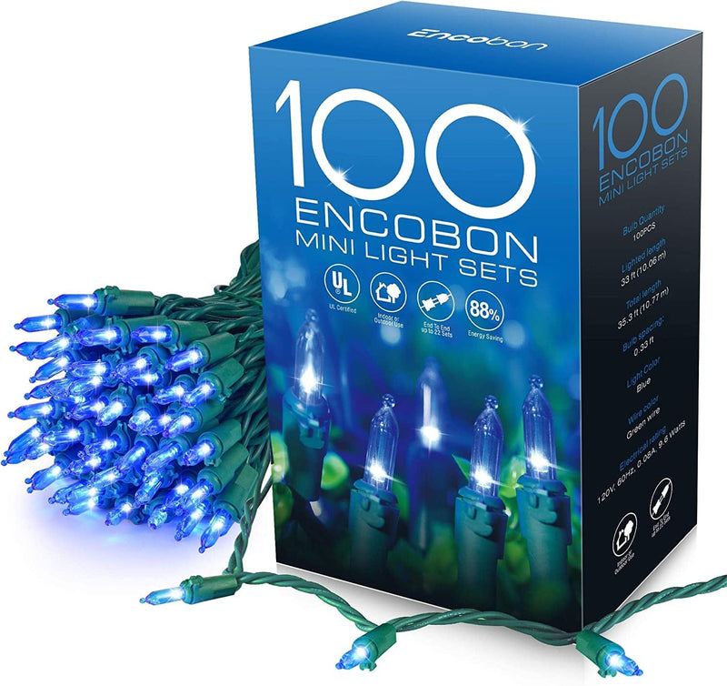 Encobon Blue Christmas Lights, 33Ft 100 LED String Lights, 120V UL Certified Xmas Tree Lights for Christmas, Patio, Home, Party, Holiday, Garden, Indoor and Outdoor Decoration Home & Garden > Lighting > Light Ropes & Strings Encobon Blue  