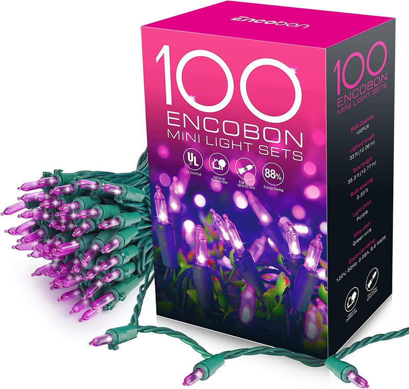 Encobon Blue Christmas Lights, 33Ft 100 LED String Lights, 120V UL Certified Xmas Tree Lights for Christmas, Patio, Home, Party, Holiday, Garden, Indoor and Outdoor Decoration Home & Garden > Lighting > Light Ropes & Strings Encobon Purple  