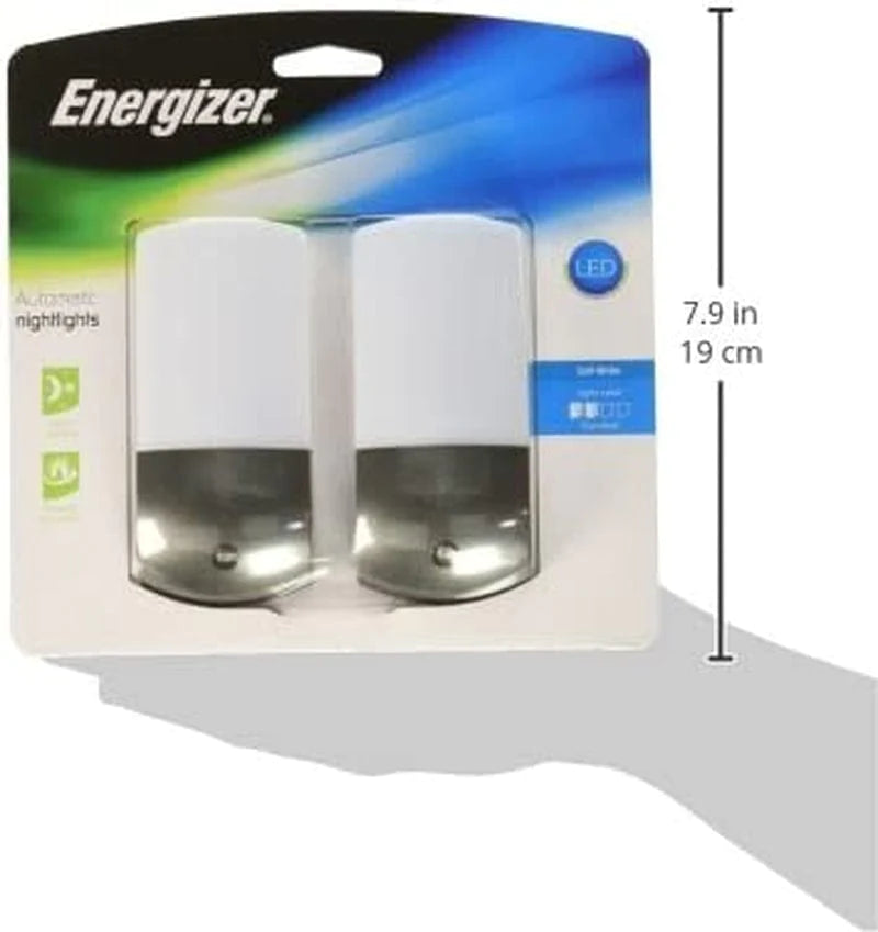 Energizer LED Automatic Night Light, Smart Dusk-To-Dawn Sensor, Plug-In, Energy Efficient, Ideal for Bedroom, Bathroom, Kitchen, Hallway, Charcoal, 2 Pack, 37102