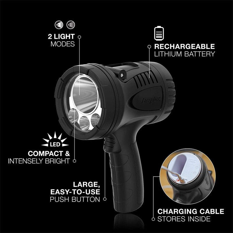 Energizer LED Rechargeable Spotlight PRO600, IPX4 Water Resistant Spot Light, Ultra Bright Flashlight for Work, Outdoors, Emergency Power Outage (USB Cable Included)