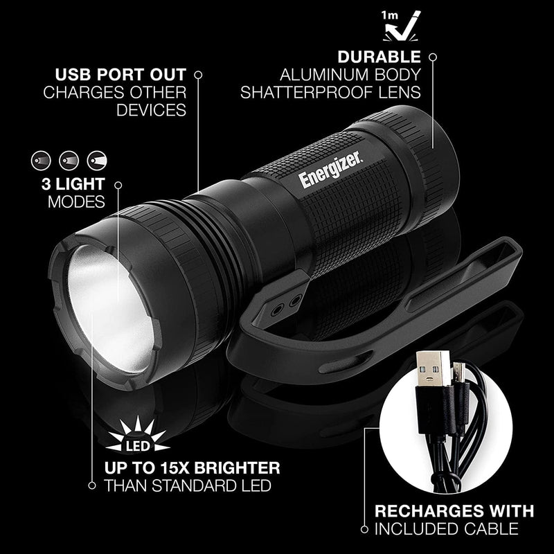 ENERGIZER Rechargeable LED Flashlight S1000, Easy Carry Handle, Ultra Bright 1000 Lumens, IPX7 Waterproof LED Spotlight Flashlight, Rugged Metal Body (USB Cable Included) Home & Garden > Lighting > Flood & Spot Lights Energizer   