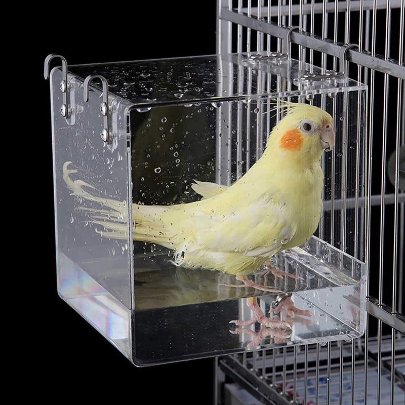 Enoyoo Bird Bath Cage, Cleaning Pet Supplies Cockatiel Bird Bathtub with Hanging Hooks for Little Bird Parrots Spacious Parakeets Portable Shower for Most Birdcage