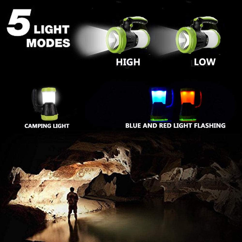 EULOCA Rechargeable CREE LED Spotlight, Multi Function Outdoor Camping Lantern Flashlight, Power Bank, Waterproof LED Searchlight with USB Cable, for Hiking Fishing Emergency (4400Mah)