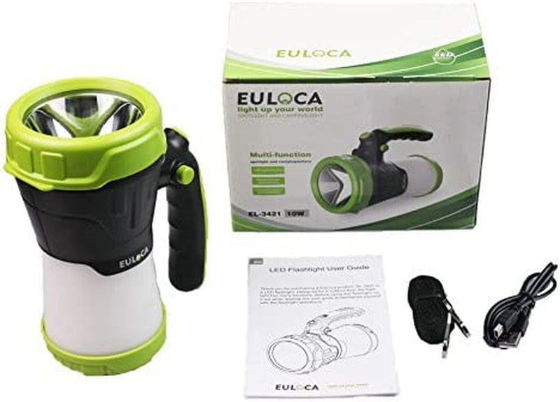 EULOCA Rechargeable CREE LED Spotlight, Multi Function Outdoor Camping Lantern Flashlight, Power Bank, Waterproof LED Searchlight with USB Cable, for Hiking Fishing Emergency (4400Mah) Home & Garden > Lighting > Flood & Spot Lights EULOCA   