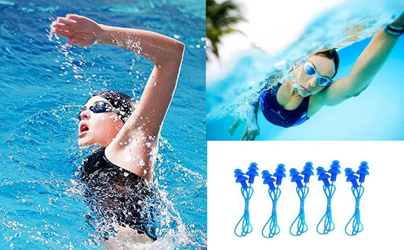 Ewanda Store Silicone Swimmers Ear Plugs,10 Pairs Soft Silicone Swim Ear Plugs Reusable with Corded String Ear Plugs for Swimming Sleeping,Available in 5 Colors Sporting Goods > Outdoor Recreation > Boating & Water Sports > Swimming Ewanda store   