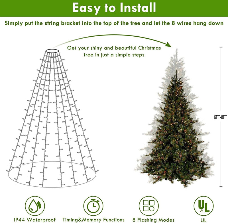 EXF Christmas Tree Lights Indoor Outdoor, 280 LED Christmas Light Strings 6.6FT X 8 Lines with 8 Modes & 6 Hours on Timer, Twinkle Mini Lights Plug in for 6FT- 8FT Xmas Tree Decoration (Warm White) Home & Garden > Lighting > Light Ropes & Strings EXF   