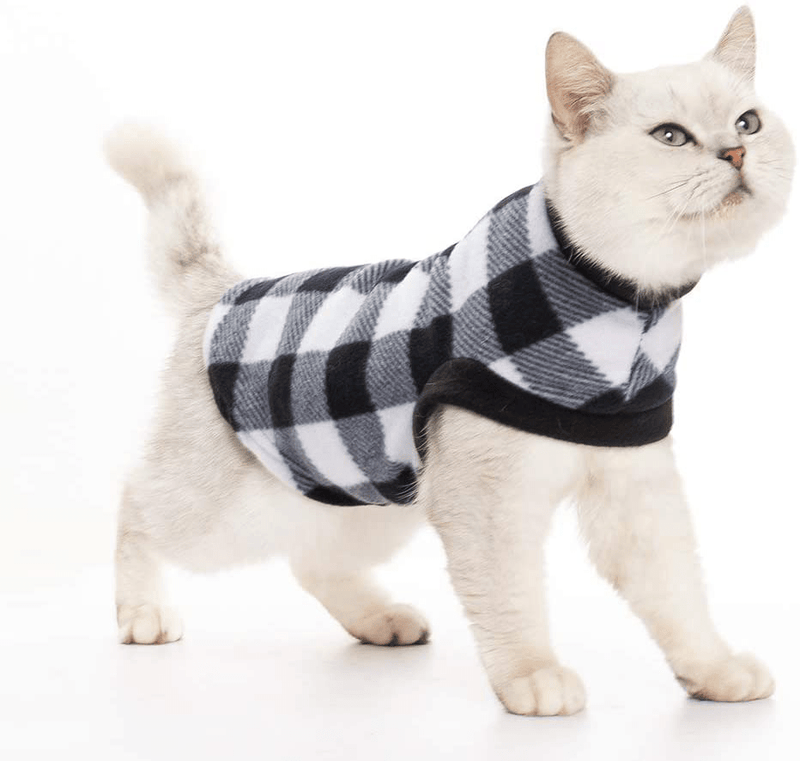 EXPAWLORER Classic Plaid Dog Hoodie Cat Sweatshirt Warm Fleece Soft Vest for Cats, Puppies, Small Animals Animals & Pet Supplies > Pet Supplies > Cat Supplies > Cat Apparel EXPAWLORER   