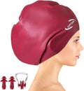 Extra Large Swimming Cap for Women Long Hair Girls Men and Adult Waterproof Silicone Cover Ear Bath Pool Shower Swimming Caps Special Design Swim Cap for Long Thick Curly Hair&Dreadlocks Weaves Braids Sporting Goods > Outdoor Recreation > Boating & Water Sports > Swimming > Swim Caps OPOM Wine Red  