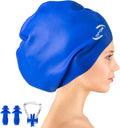 Extra Large Swimming Cap for Women Long Hair Girls Men and Adult Waterproof Silicone Cover Ear Bath Pool Shower Swimming Caps Special Design Swim Cap for Long Thick Curly Hair&Dreadlocks Weaves Braids Sporting Goods > Outdoor Recreation > Boating & Water Sports > Swimming > Swim Caps OPOM Blue  