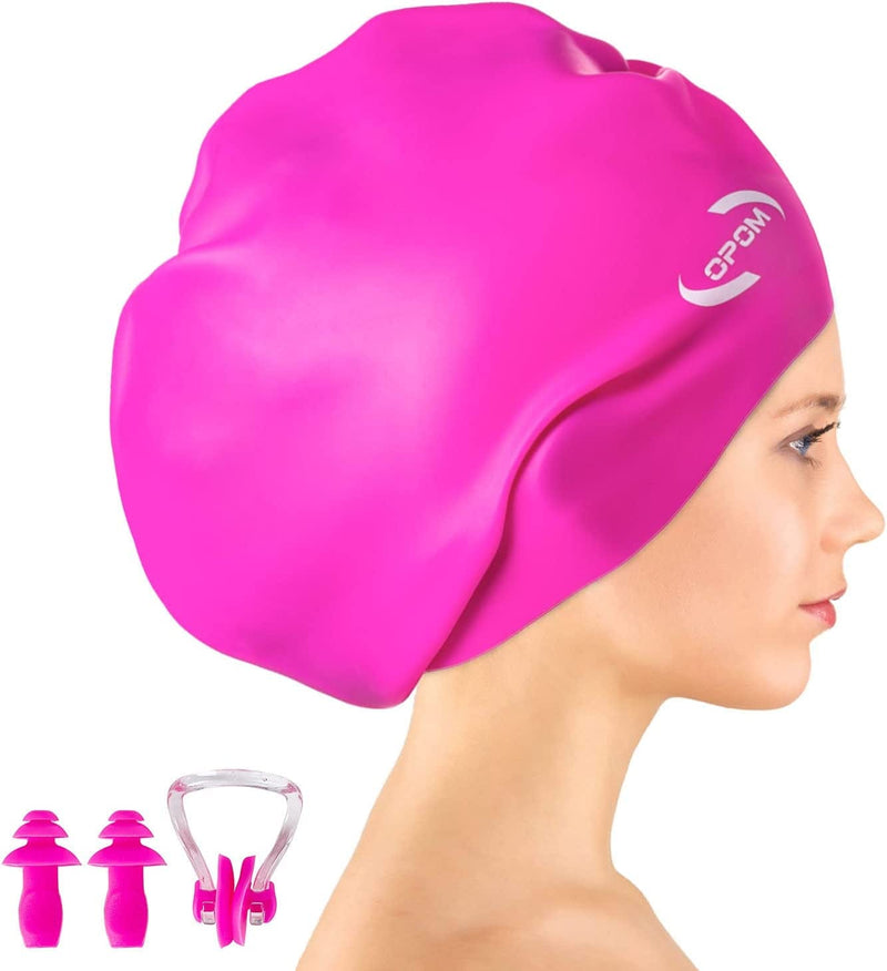 Extra Large Swimming Cap for Women Long Hair Girls Men and Adult Waterproof Silicone Cover Ear Bath Pool Shower Swimming Caps Special Design Swim Cap for Long Thick Curly Hair&Dreadlocks Weaves Braids Sporting Goods > Outdoor Recreation > Boating & Water Sports > Swimming > Swim Caps OPOM Fuchsia  