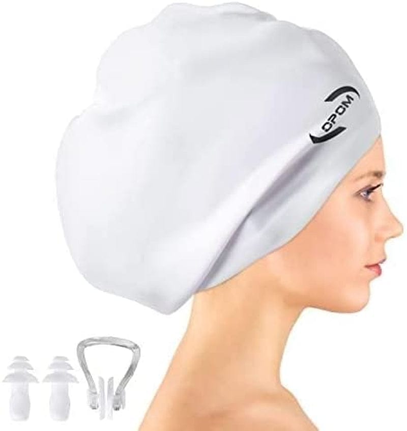 Extra Large Swimming Cap for Women Long Hair Girls Men and Adult Waterproof Silicone Cover Ear Bath Pool Shower Swimming Caps Special Design Swim Cap for Long Thick Curly Hair&Dreadlocks Weaves Braids Sporting Goods > Outdoor Recreation > Boating & Water Sports > Swimming > Swim Caps OPOM White  