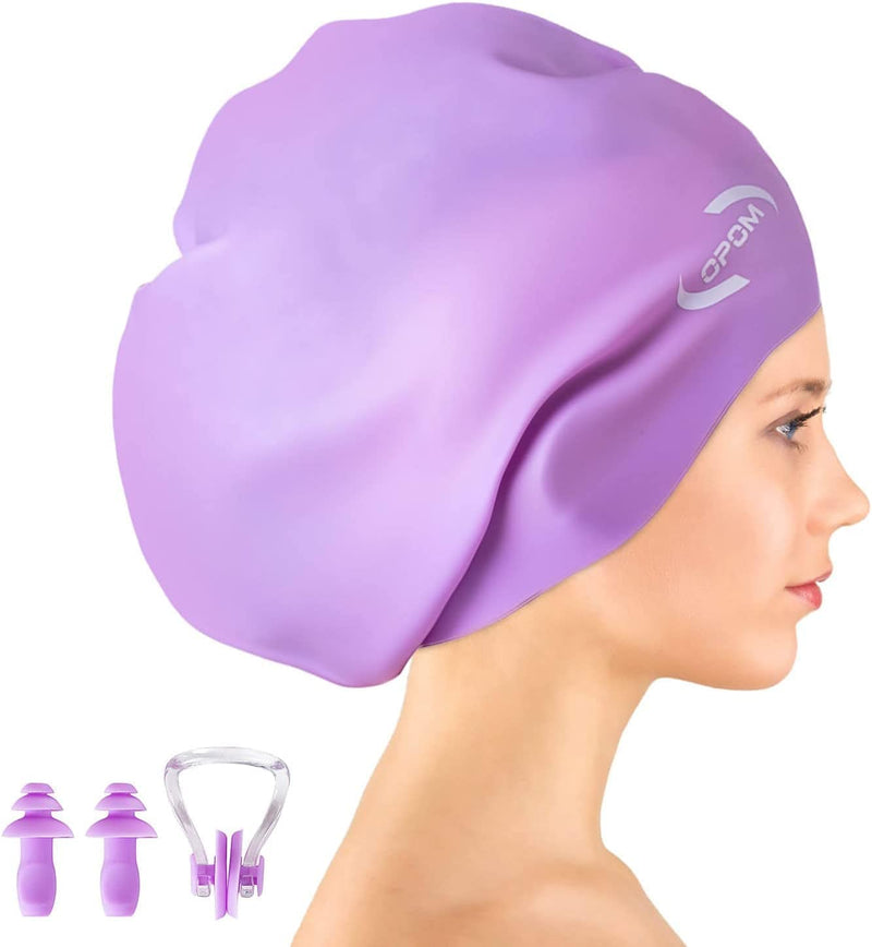 Extra Large Swimming Cap for Women Long Hair Girls Men and Adult Waterproof Silicone Cover Ear Bath Pool Shower Swimming Caps Special Design Swim Cap for Long Thick Curly Hair&Dreadlocks Weaves Braids Sporting Goods > Outdoor Recreation > Boating & Water Sports > Swimming > Swim Caps OPOM Purple  
