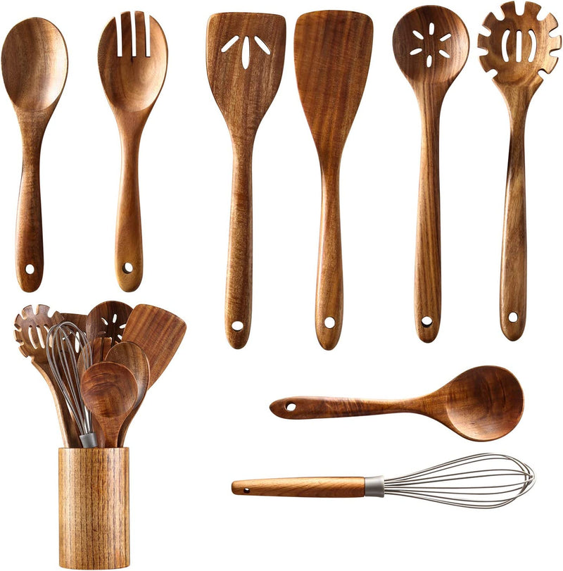 Healthy Cooking Utensils Set,Tmkit Wooden Cooking Tools and Storage Wooden Barrel- Natural Nonstick Hard Wood Spatula and Spoons - Durable Eco-Friendly and Safe Kitchen Cooking Spoon (Set of 6) Home & Garden > Kitchen & Dining > Kitchen Tools & Utensils Tmkit 9 PCS  