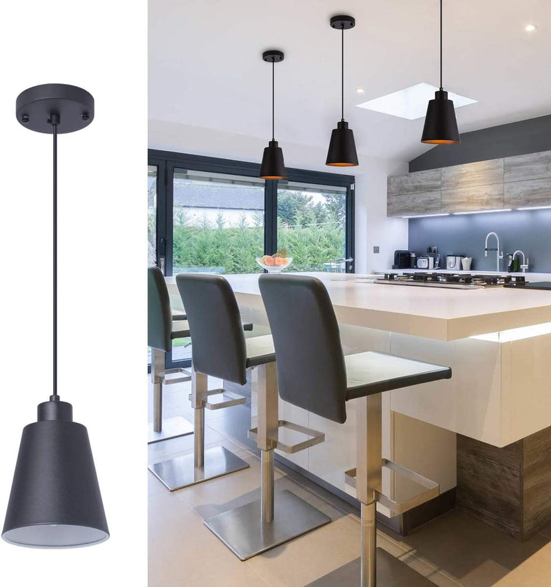Black Pendant Light Kitchen Island Pendant Lighting with 7.08In Metal Shade Modern Hanging Light for Kitchen Small Pendant Light Fixture for Christmas Gift,Dining Room,Bar, with 78In Flexible Cord