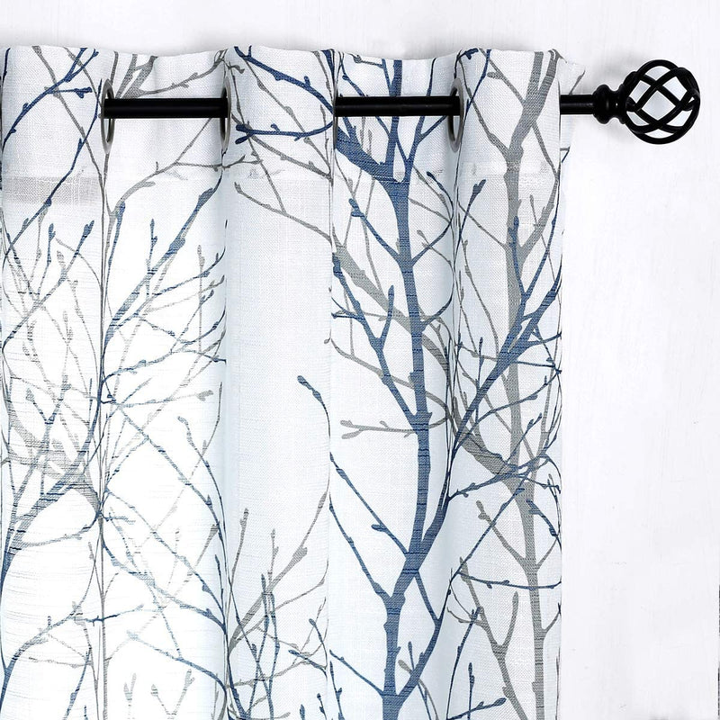 FMFUNCTEX Branch White Curtains 84” for Living Room Grey and Auqa Bluetree Branches Print Curtain Set Wrinkle Free Thick Linen Textured Semi-Sheer Window Drapes for Bedroom Grommet Top, 2 Panels Home & Garden > Decor > Window Treatments > Curtains & Drapes FMFUNCTEX Blue 50" x 108" 