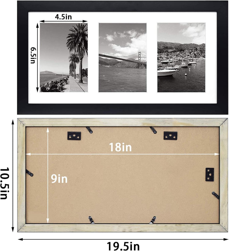 Golden State Art, 9X18 Black Wood Frame - White Mat for Three 5X7 Pictures - Sawtooth Hangers- Swivel Tabs - Wall Mounting - Landscape/Portrait - Real Glass - Collage Frame Home & Garden > Decor > Picture Frames Golden State Art   