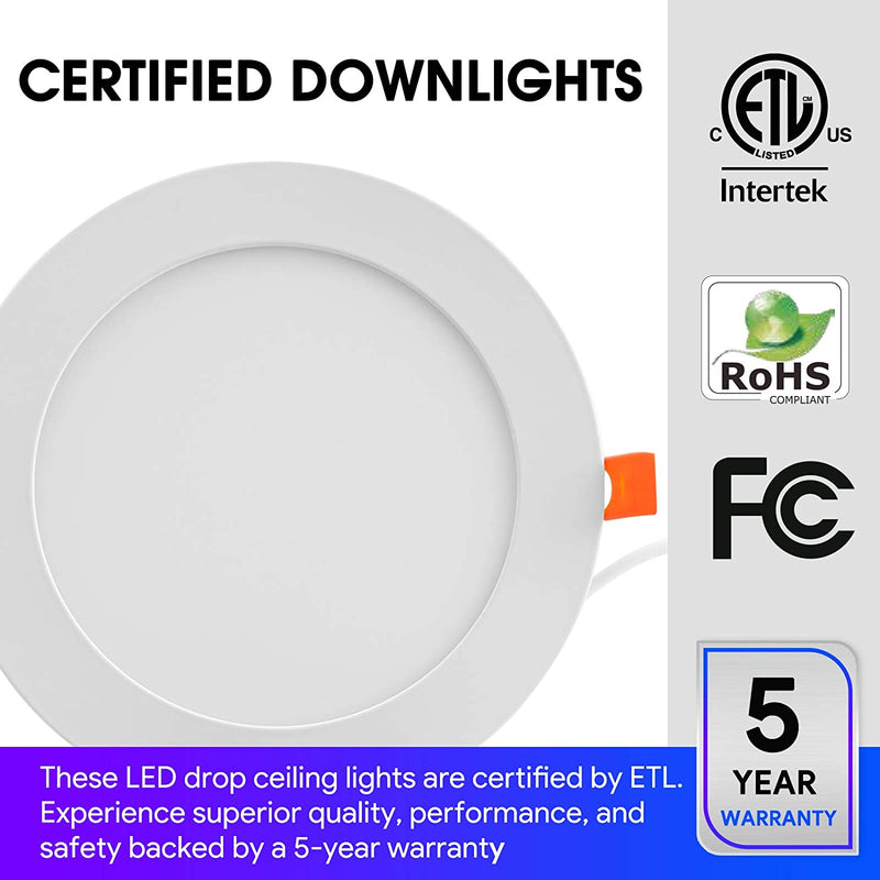 Slim LED Recessed Lighting, 6 Inch with Junction Box, 4000K Cool White Canless Downlight, 12W=110W Eqv, Dimmable LED Ceiling Lights, 850LM, ETL Certified, 6 Pack