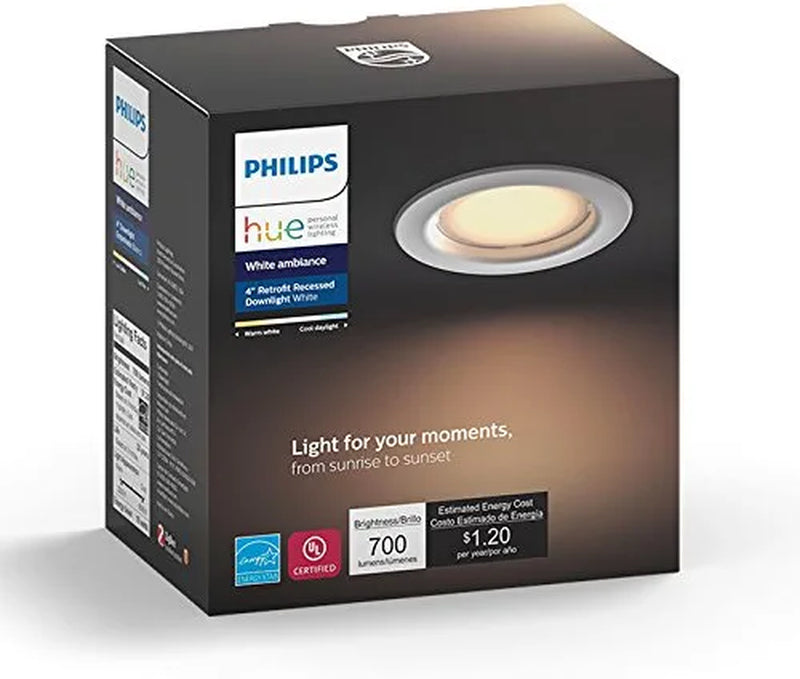 Philips Hue White Ambiance Dimmable LED Smart Retrofit Recessed Downlight (4-Inch Compatible with Alexa Apple Homekit and Google Assistant)