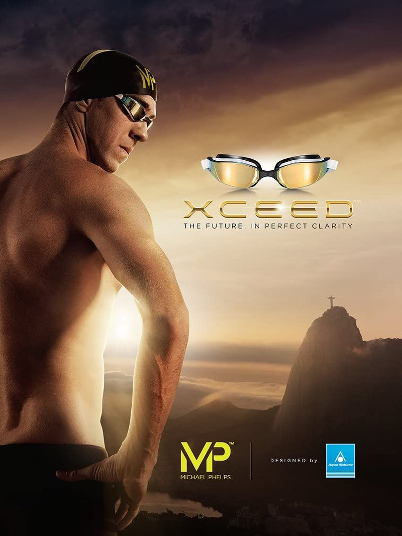 MP Michael Phelps XCEED Swimming Goggle, Titanium Blue Lens/White/Blue, One Size