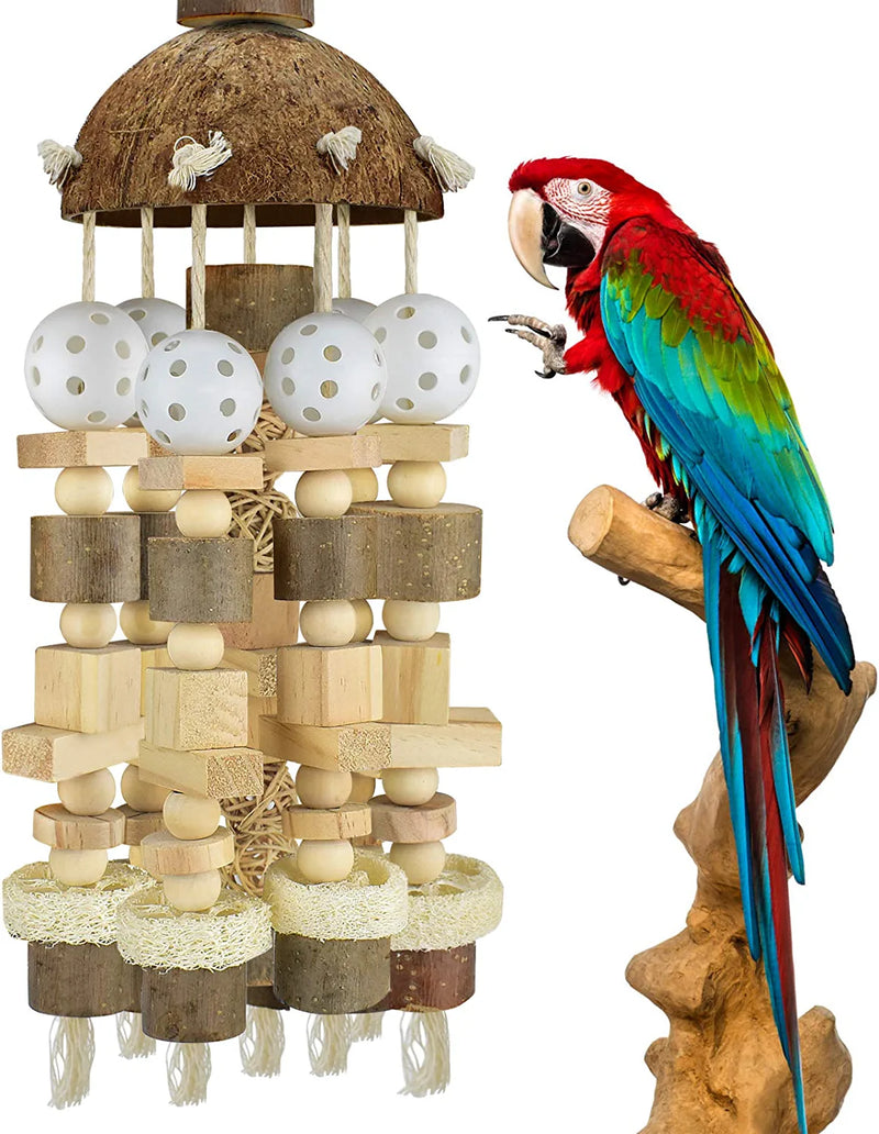 KATUMO Bird Parrot Toy, Large Parrot Toy Natural Wooden Blocks Bird Chewing Toy Parrot Cage Bite Toy Suits for African Grey Cockatoos Parrots Ect Large Medium Parrot Birds Animals & Pet Supplies > Pet Supplies > Bird Supplies > Bird Toys KATUMO   