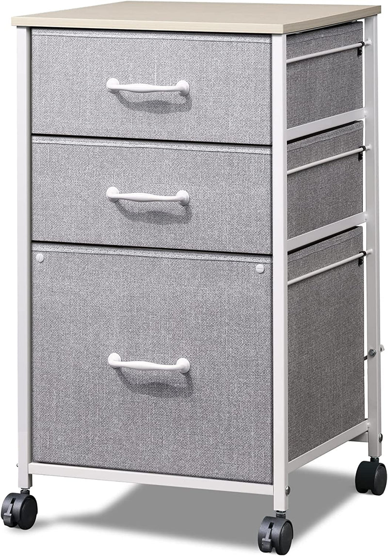 DEVAISE Mobile File Cabinet, Rolling Printer Stand with 3 Drawers, Fabric Vertical Filing Cabinet Fits A4 or Letter Size for Home Office, Charcoal Black Wood Grain Print Home & Garden > Household Supplies > Storage & Organization DEVAISE Light grey  