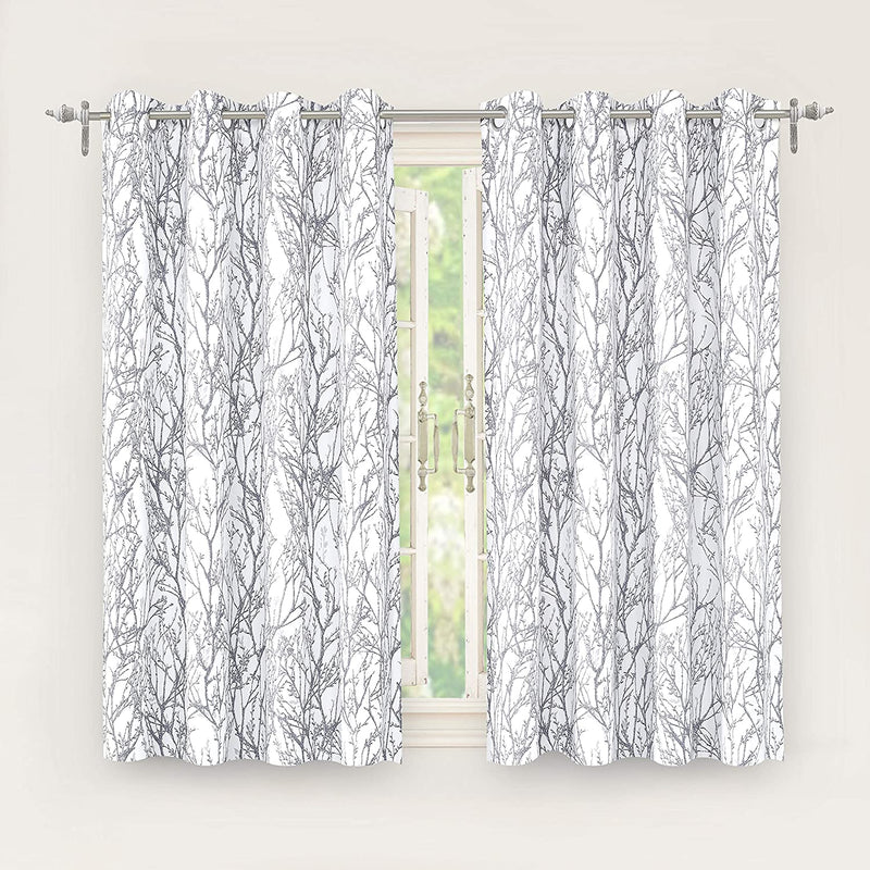 Driftaway Tree Branch Botanical Pattern Painting Blackout Room Darkening Thermal Insulated Grommet Lined Window Curtains 2 Panels 2 Layers Each 52 Inch by 84 Inch Gray Home & Garden > Decor > Window Treatments > Curtains & Drapes DriftAway Grey 52"x54" 