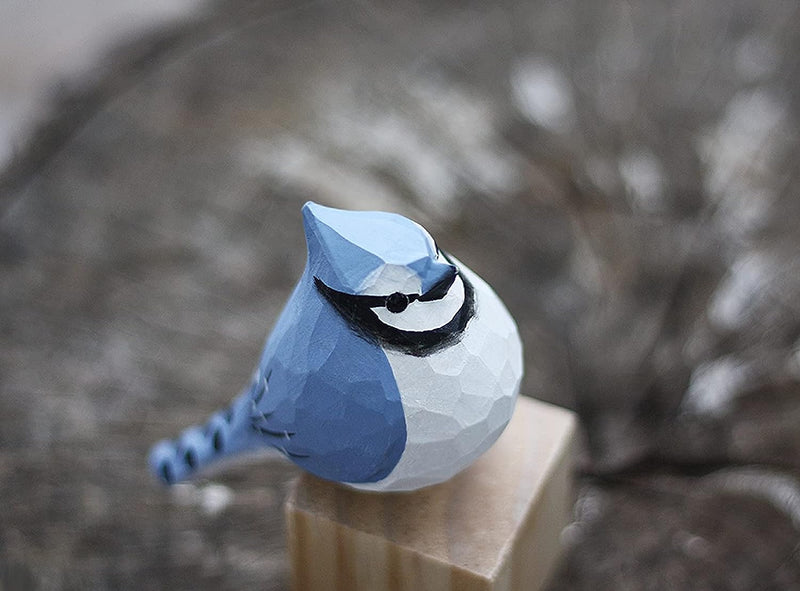 Hand Carved Wooden Bluejay Bird Figurine Wood Bird Statue Bird Scuplture for Shelf Decor  Generic   
