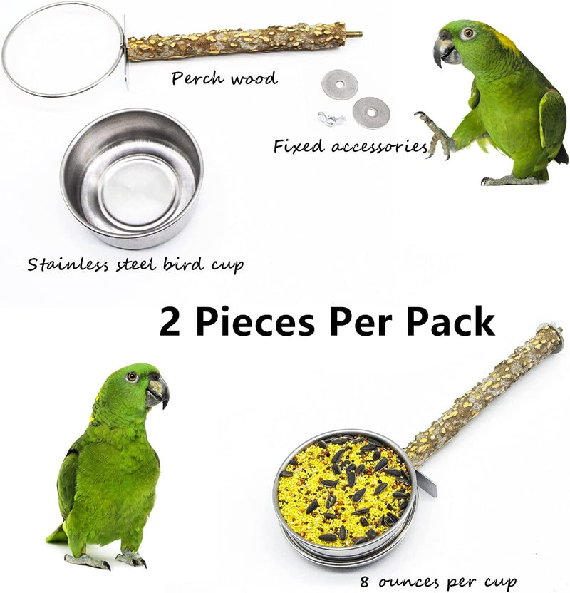 TTEIOPI 2 Pack Bird Feeding Dish Cups,Hanging Stainless Steel Parrot Cage Feeder & Water Bowl with Natural Wood Perch Platform for Parakeet Cockatiels Lovebirds Budgie. Animals & Pet Supplies > Pet Supplies > Bird Supplies > Bird Cage Accessories > Bird Cage Food & Water Dishes TTEIOPI   
