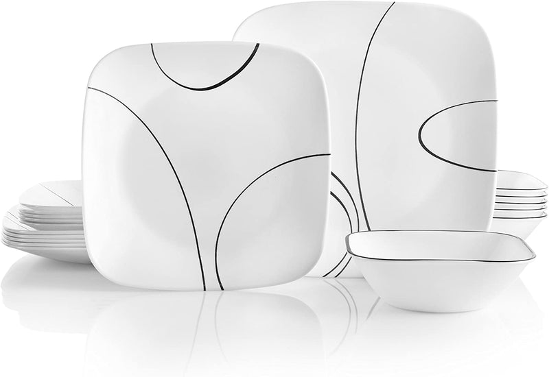 Corelle Vitrelle 18-Piece Service for 6 Dinnerware Set, Triple Layer Glass and Chip Resistant, Lightweight Square Plates and Bowls Set, Timber Shadows Home & Garden > Kitchen & Dining > Tableware > Dinnerware Corelle Simple Lines Dinnerware Set 