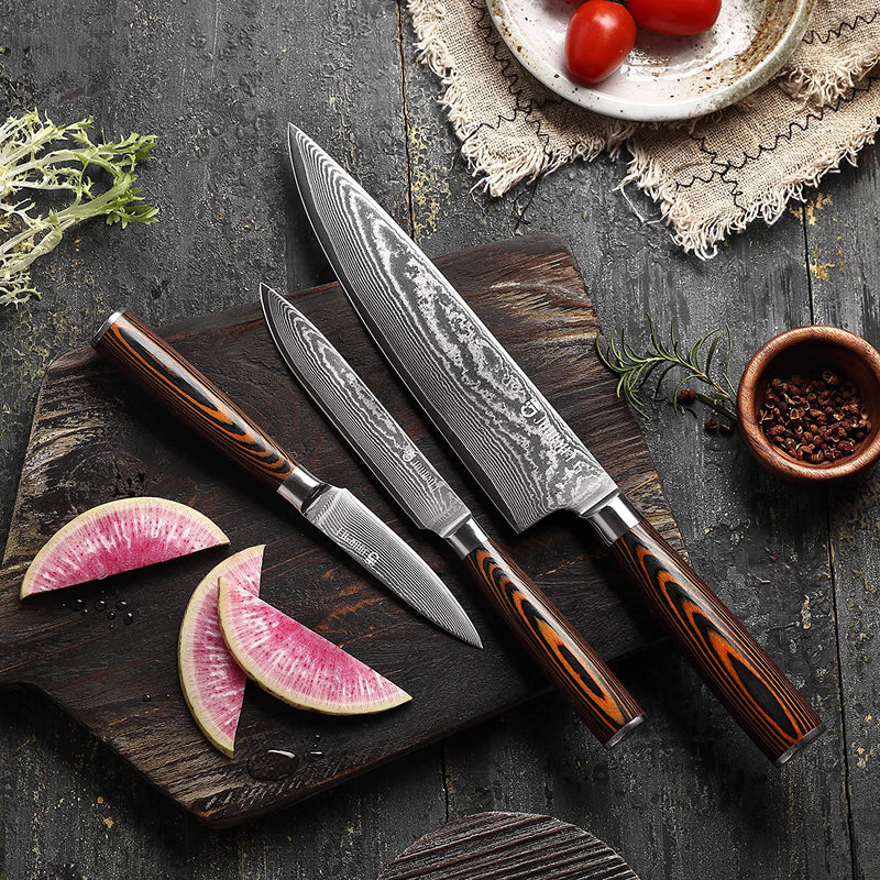 Jourmet 3PC Damascus Knife Set with Japanese VG10 Super Steel Core, Professional 67-Layer Handmade PAKKA Wood Handle with S/S 430 Bolster Home & Garden > Kitchen & Dining > Kitchen Tools & Utensils > Kitchen Knives JOURMET   