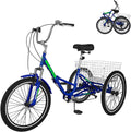 H&ZT Tricycle for Adults, 3 Wheeled Bikes for Adults，Trike Cruiser Bike, W/Large Basket & Maintenance Tools & Shimano Derailleur & Parking Brake Handle Sporting Goods > Outdoor Recreation > Cycling > Bicycles H&ZT FOLDING- blue 24" Foldable 