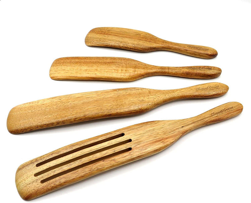Elegant Grains by PDSM 4 Piece Teak Spurtle Set - Must Have Wooden Utensils for Cooking, These Beautiful Teak Spurtles Kitchen Tools Are the Perfect Wooden Kitchen Utensil Set. Home & Garden > Kitchen & Dining > Kitchen Tools & Utensils PDSM Consumer Products Ltd. 4 Pcs Acacia  